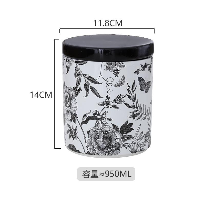 Flower and Bird Patterned Ceramic Storage Jar, Candy Jar, Coffee Bean Sealed Jar, Food Storage Container, Kitchen Storage Box