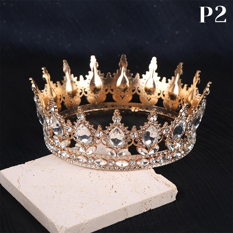 2024 New Baroque Round Wedding Crown Bridal Pageant Rhinestone Crystal Tiaras Crown Molding Headpieces For Queens And King
