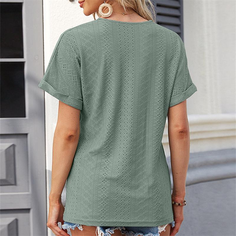 Women's Blouse Spring Summer Solid Color V-neck Folded Sleeves Ladies Top