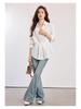 Women's French Style Slimming White Polo Neck Long Sleeve Shirt - 2026 Early Spring Collection