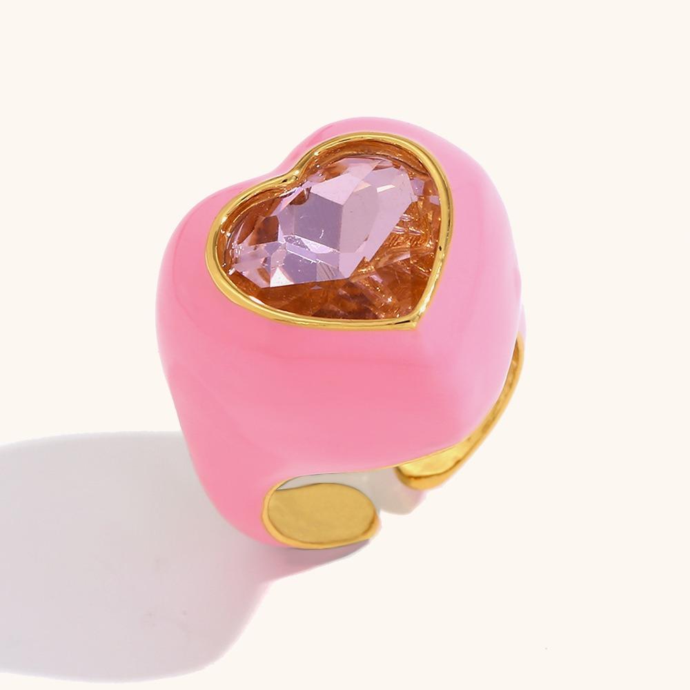 Geometric Dripping Oil Finger Buckle Korean Style Solid Color Ring Gemstone Heart Enamel Ring  Gift