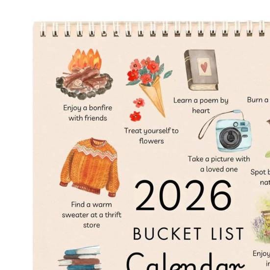 2026 Bucket List Kalender Künstlerischer Wandkalender Planer Hängender Monatskalender Zeiterinnerungskarte für Heim- und Bürogebrauch