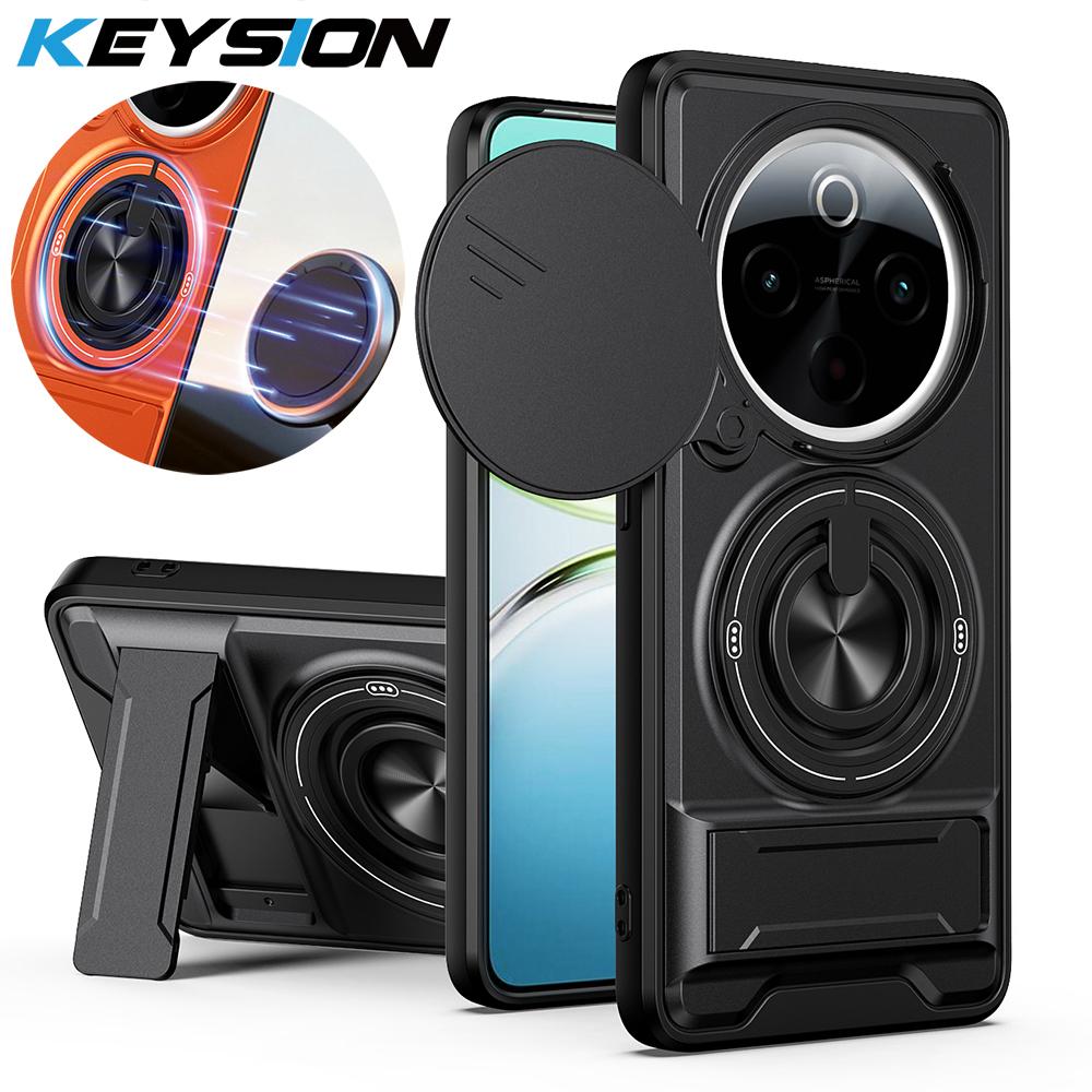 KEYSION Magnetic Phone Case for IQOO Z10 5G Slide Camera Protection Upright Kickstand 360° Ring Shockproof Cover for IQOO Z10
