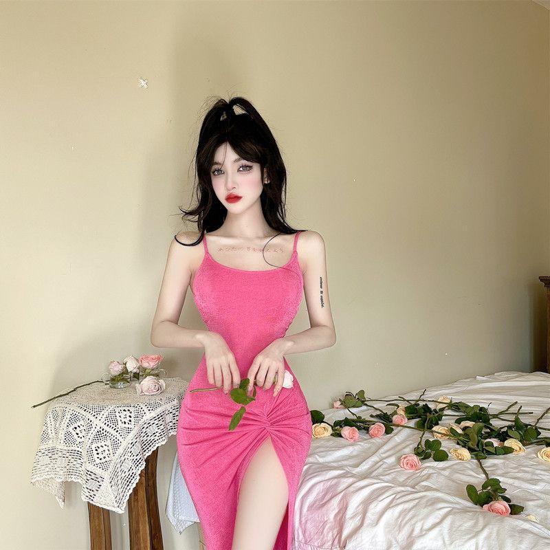 Fashionable Sexy Low Stern Sling Dress French Waist-hugging Slim Temperament Slit Hip-packing Bottoming Skirt