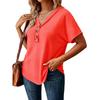 Women's Casual V-Neck Short Sleeve Blouse with Three Buttons Color for Everyday Wear