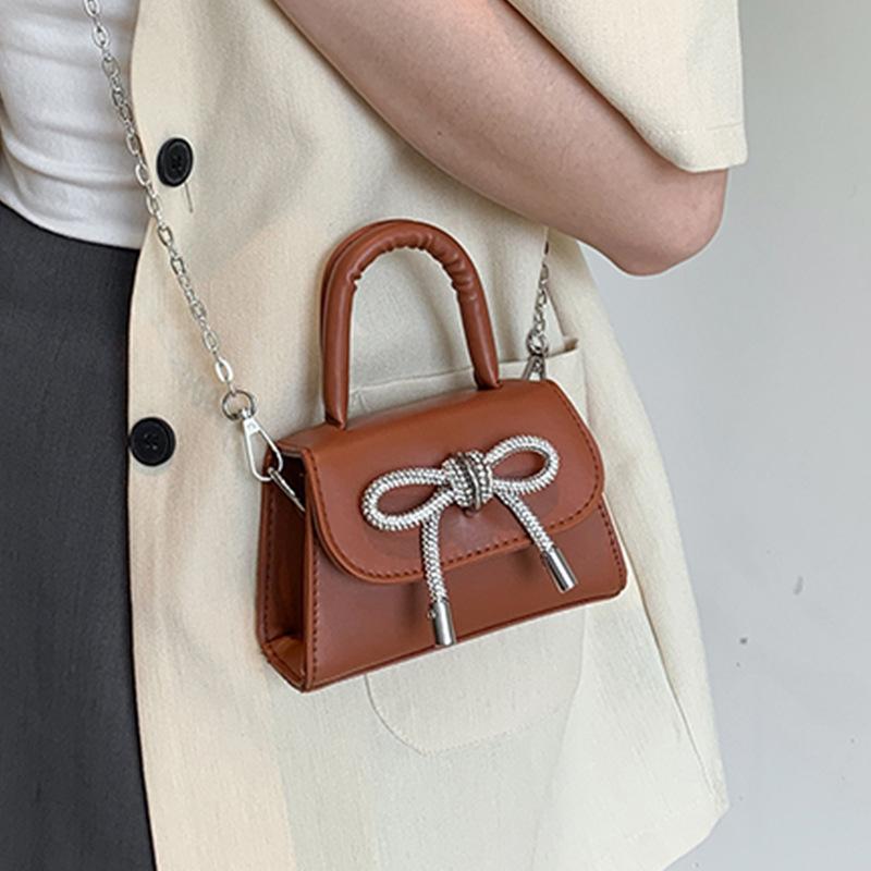 Mini Exquisite Solid Color Bow Handbag 2025 Summer Popular Versatile Small Chain Shoulder Messenger Bag Women