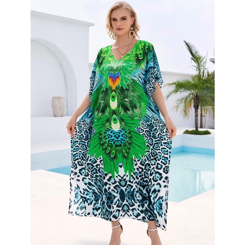 Blouse de plage coton humain imprimé ample robe de vacances bikini protection solaire chemise maillot de bain veste châle