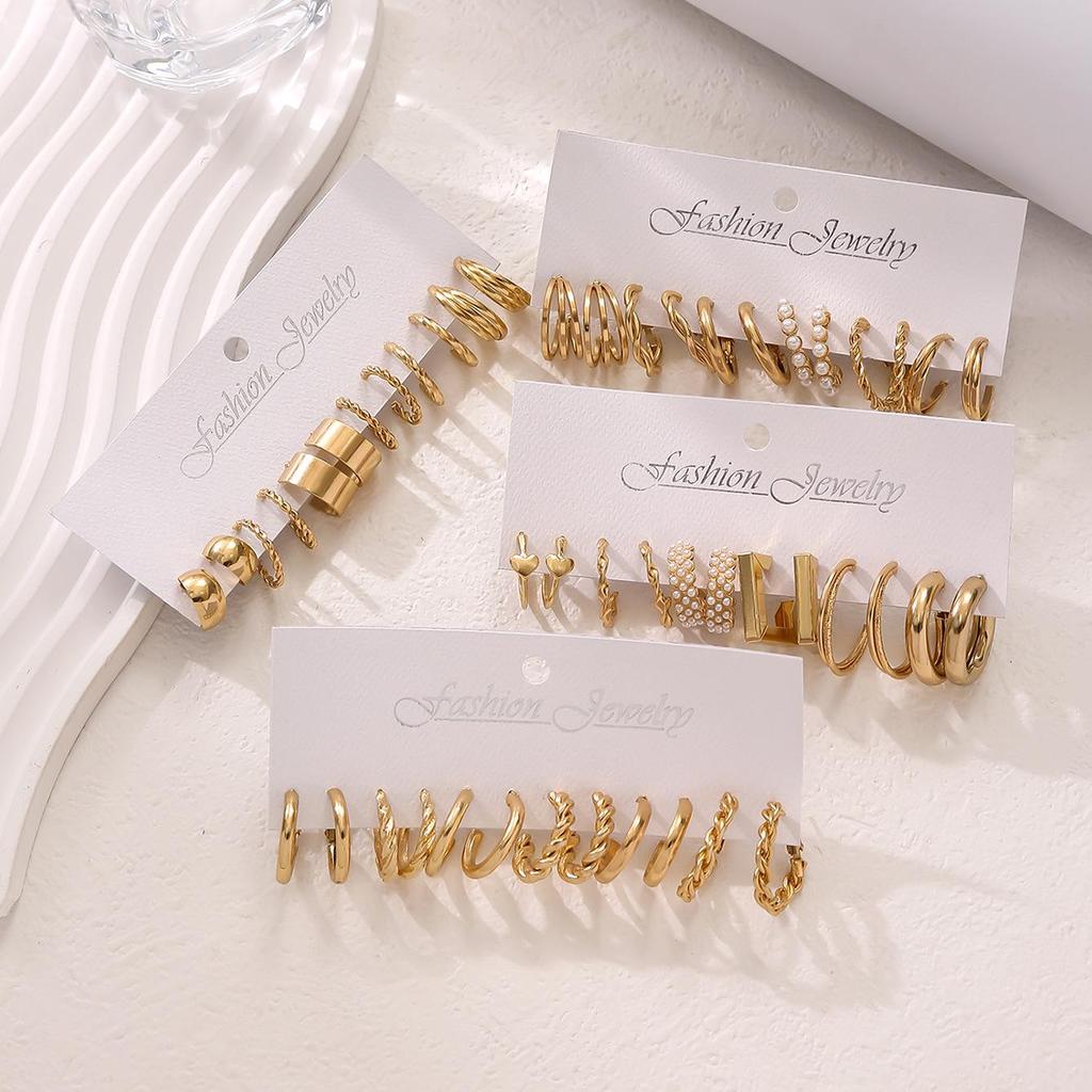 European & American C-Shaped Metal Texture Ear Cuff: Women's Retro Twist Earring Set (6-Piece).