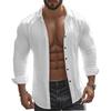 New Casual Solid-Colour Long-Sleeved Shirt Cotton Collared Button-Down Long-Sleeved Beach Shirt Top for Men