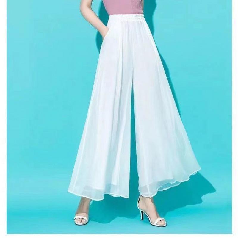 Add Pockets: Ice Silk Chiffon Wide-Leg High-Waist Slimming Plus Size Pants for Summer