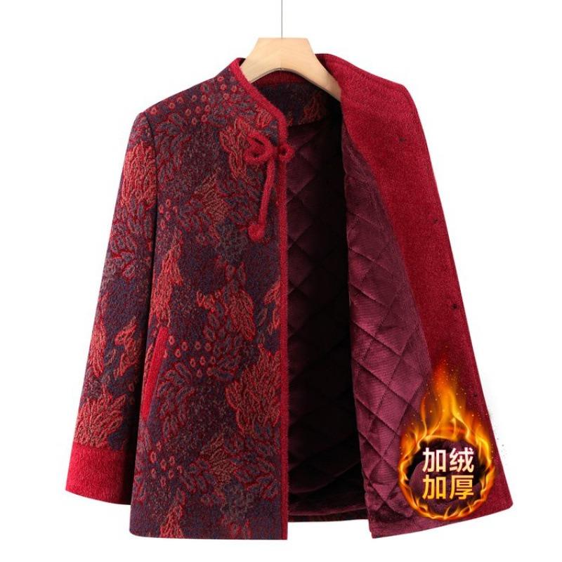 Middle aged the elderly woolen winter clothes velvet mink thickened coat old lady clothes top