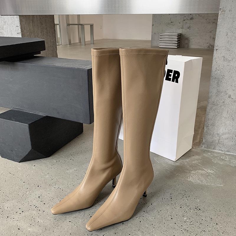 

Martin boots women s thin boots high-heeled white boots 2025 autumn and winter but knee-high elastic boots 39 хаки