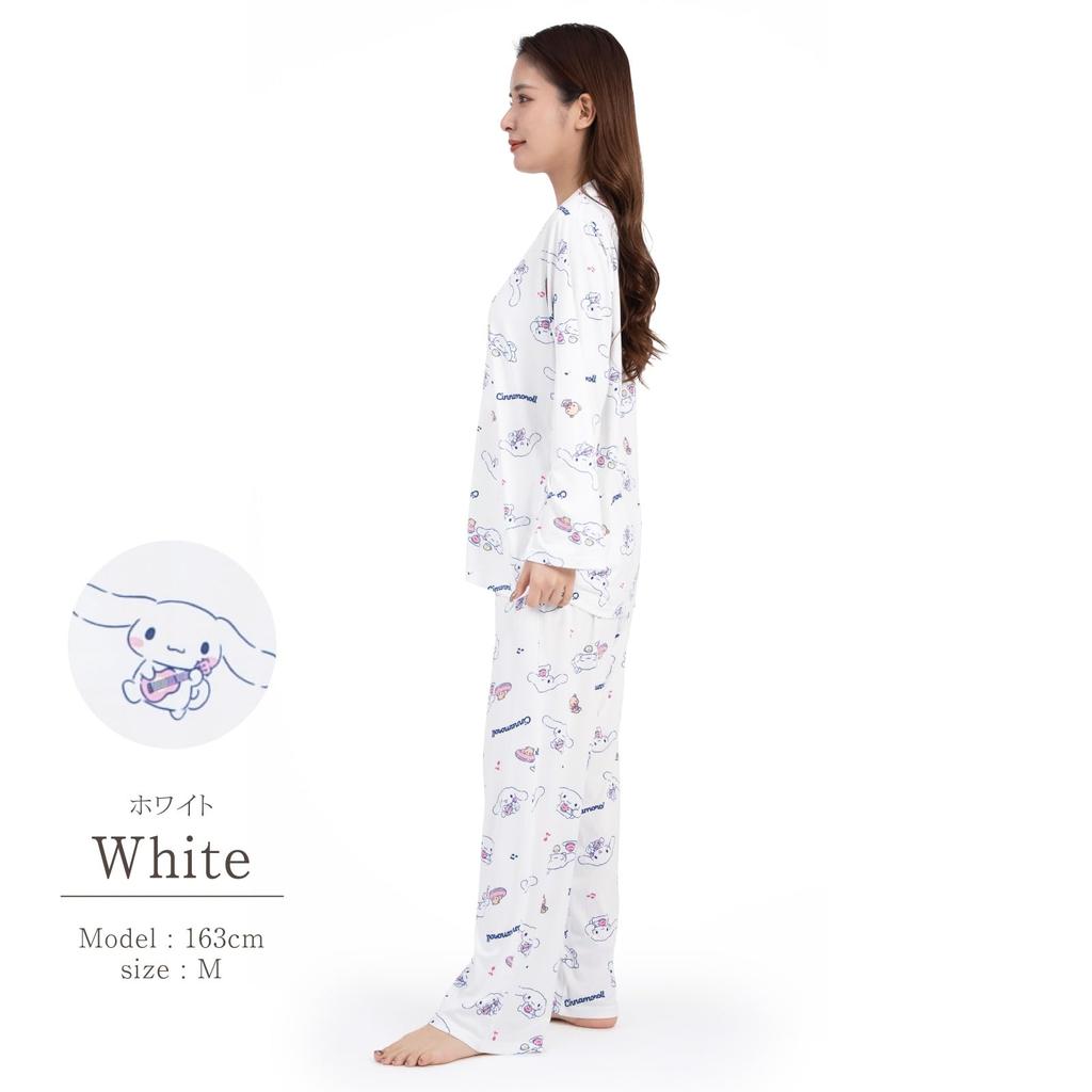 SAZAC Cinnamoroll Shirt Puder Langarm und Hose MUSIK Cinnamoroll Pyjama, Stretch, Damen, Set, Loungewear, (Weiß/L/SAN1788)