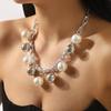 Exaggerated temperament fringed pearl pendant necklace punk thick chain metallic color matching collarbone chain