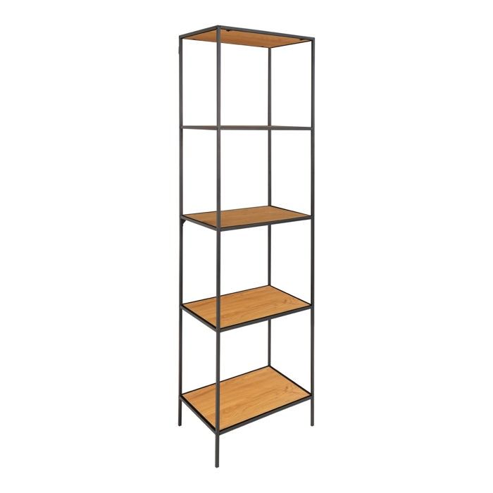 Vita Narrow Shelf with 3 Storage Shelves, Black, Imitation Oak.