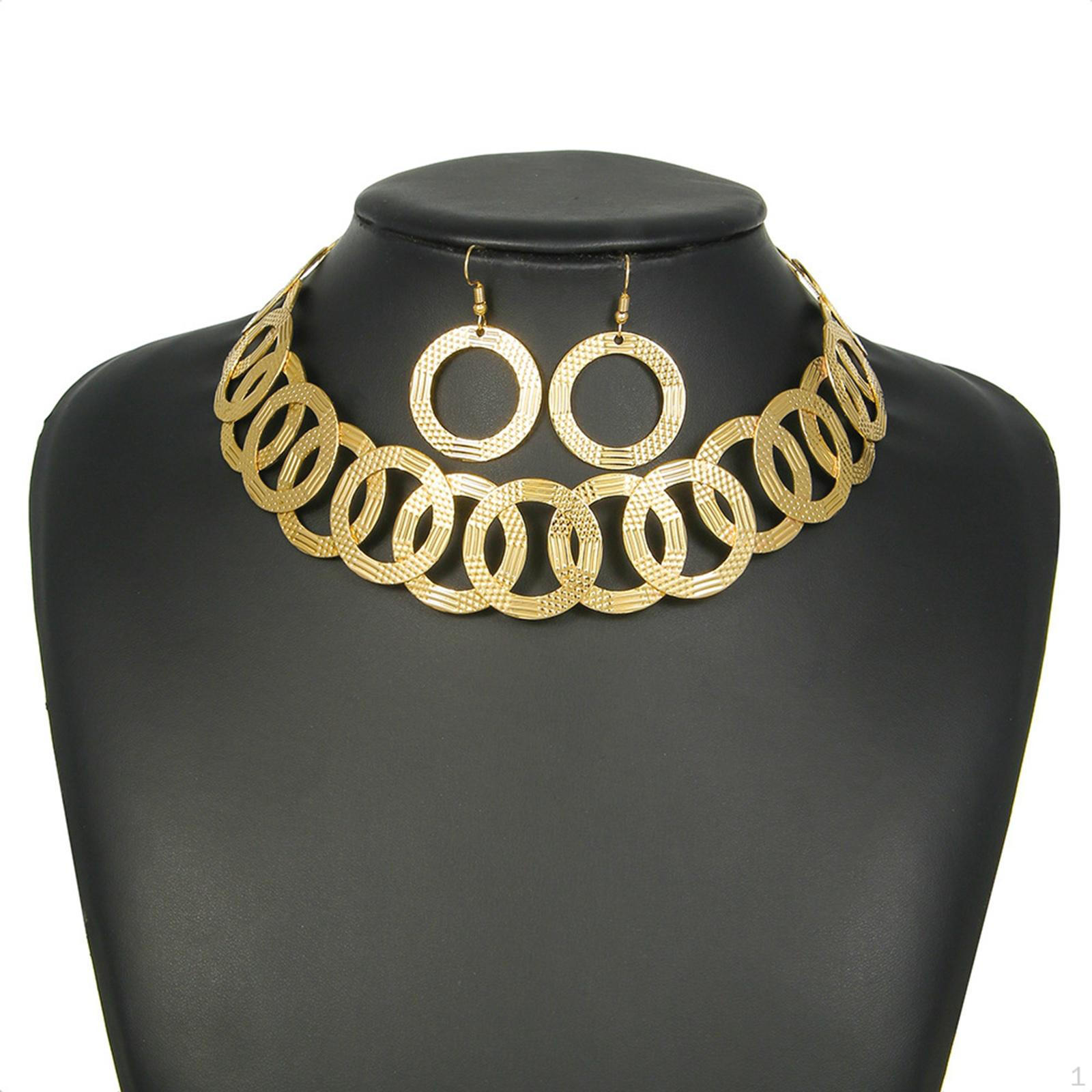 Choker Necklace Earrings Set, Vintage Adjustable Gift Irregular Round Retro Jewelry for Aureate