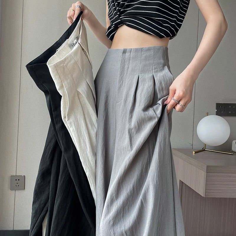 Ice Silk Linen Wide Leg Pants for Women In Summer Thin High Waisted Loose and Hanging Feeling