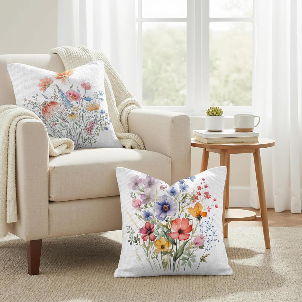 Spring Flowers Cushion Cover Natural Linen Organic Fabric DoubleSided Printing Couch Pillow Covers Home Decor