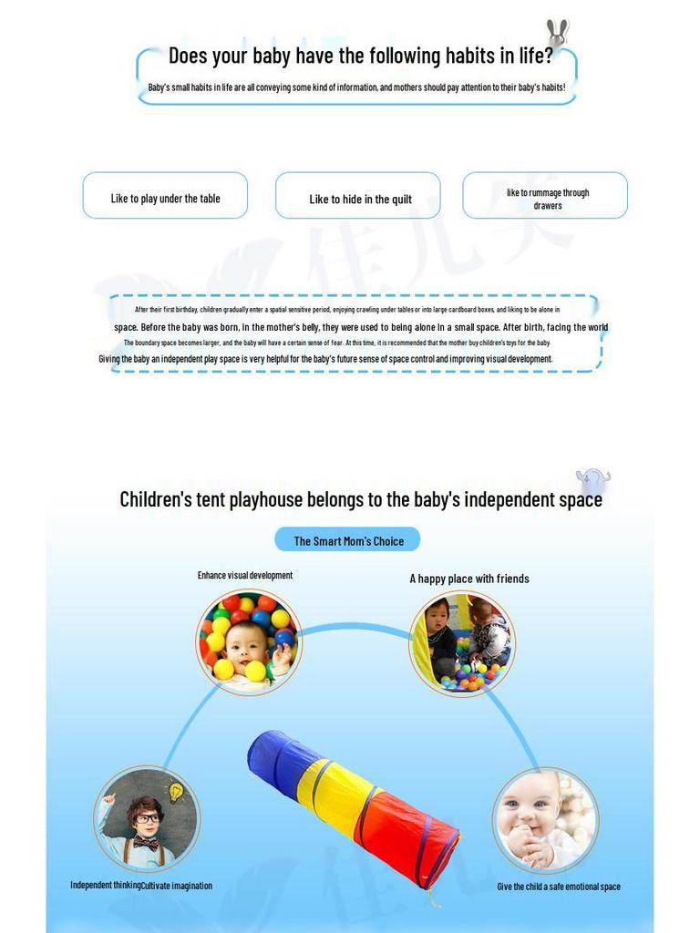 Indoor Kids' Play Tent with Crawl Tunnel for Sensory Integration