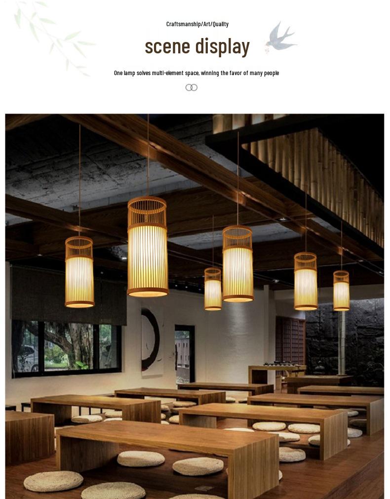 Modern Japanese-Style Bamboo Weaving Chandelier - Creative Decorative Lighting for Living Room, Bedroom, Bar, or Dining Area