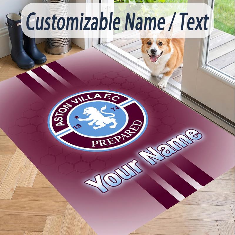 Custom Text Printed Rug Aston Villa Non Slip Floor Carpet For Home Room Decor