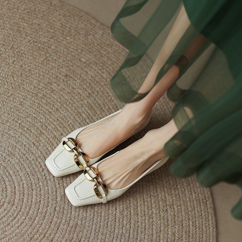 Medium Heel Square Head Small Heel Single Shoes Women's Spring and Summer 2025 New French Gentle Evening Breeze Shallow Mouth Foot Set High H