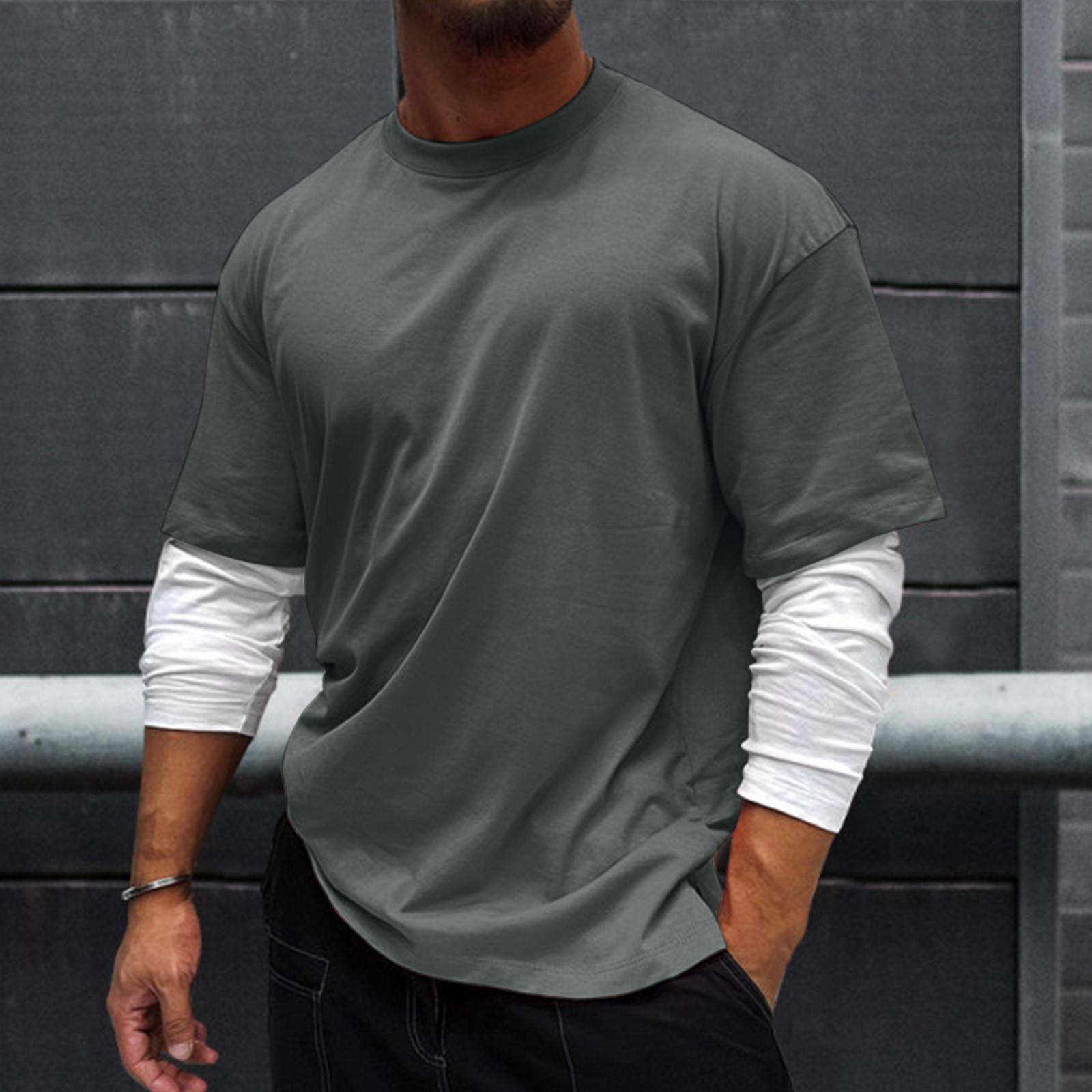 Men s Long Sleeve Casual Shirts Long Sleeves Business Shirts Long Sleeves Men s Casual Plain Patchwork Sleeve T-Shirts Long Sleeve Tops XXL