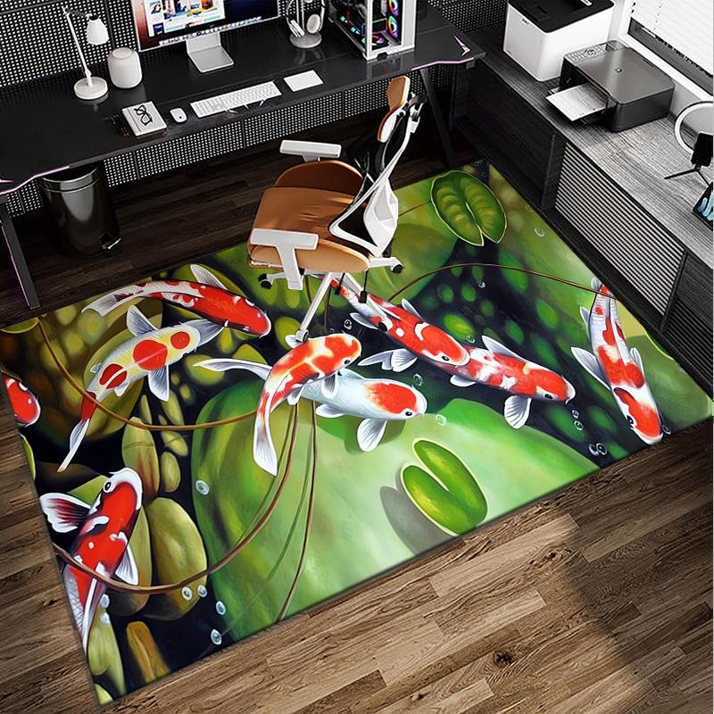 Koi Fish Artwork Office Rug Chair Mat, Entryway Carpet, Suitable for Front Door, Bedroom, Living Room, Desk, Holiday Gift