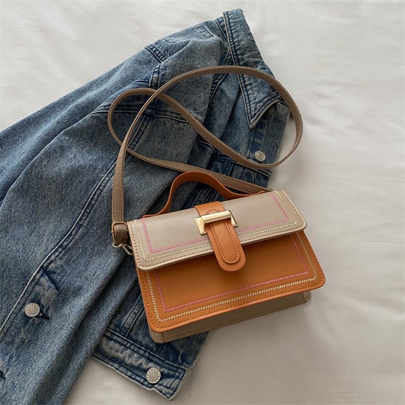 Small Square Bag Contrasting Color Shoulder Messenger Bag Women's Striped Large-capacity Commuter Handbag Women's Bag
