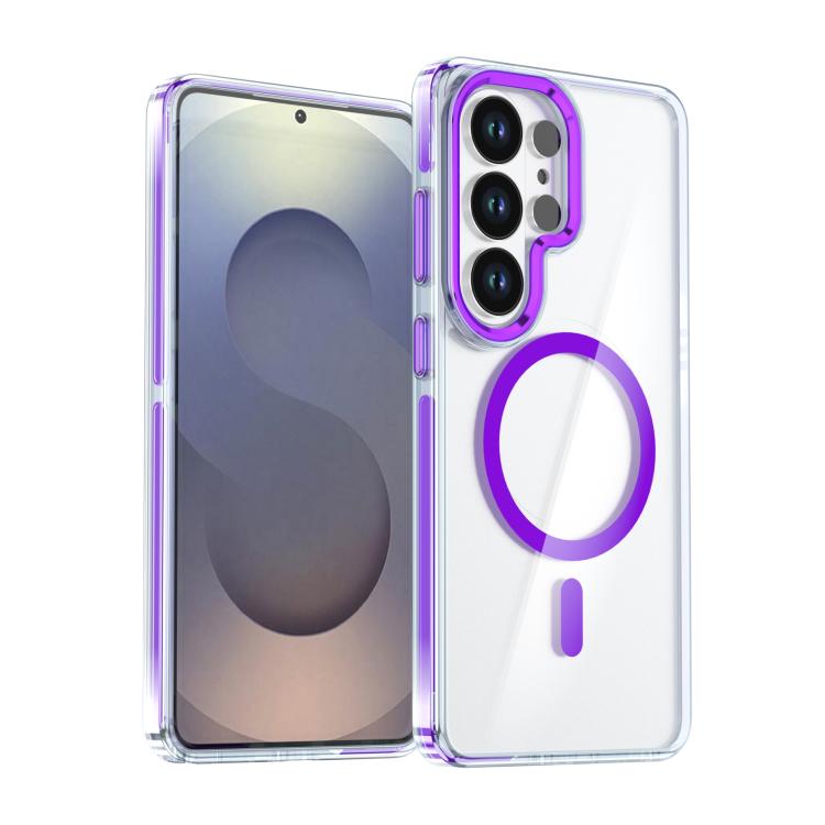 Two-color Transparent Magnetic Phone Case For Samsung Galaxy S26 Ultra 5G, TPU+Acrylic Metal Buttons Raised Bezel Anti-Scratch Protective Cover