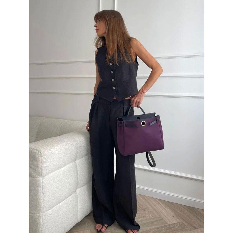 Sleeveless Vest Low Waisted Pants Set Pure Color Sleeveless Vest Hip-Hugger Suit