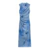 Spring New European and American Style Women's Temperament Pleated Silk Mesh Slim-fit Midi Dress