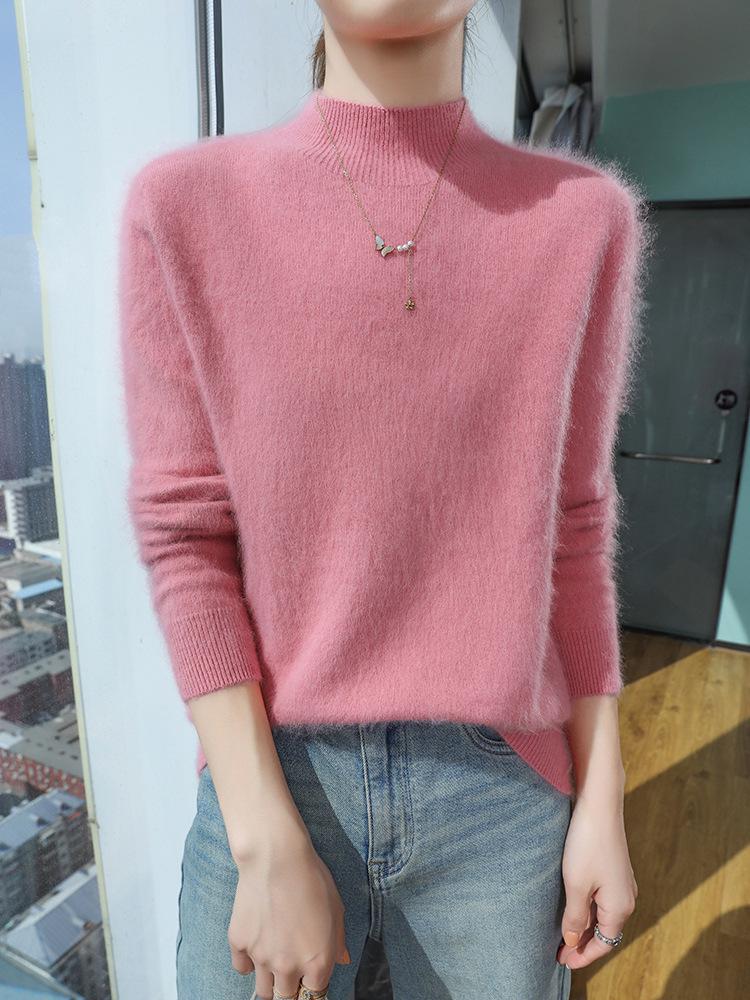 Cozy Mink Velvet Knitted Turtleneck Sweater - Soft, Warm, Loose-Fit for Autumn/Winter