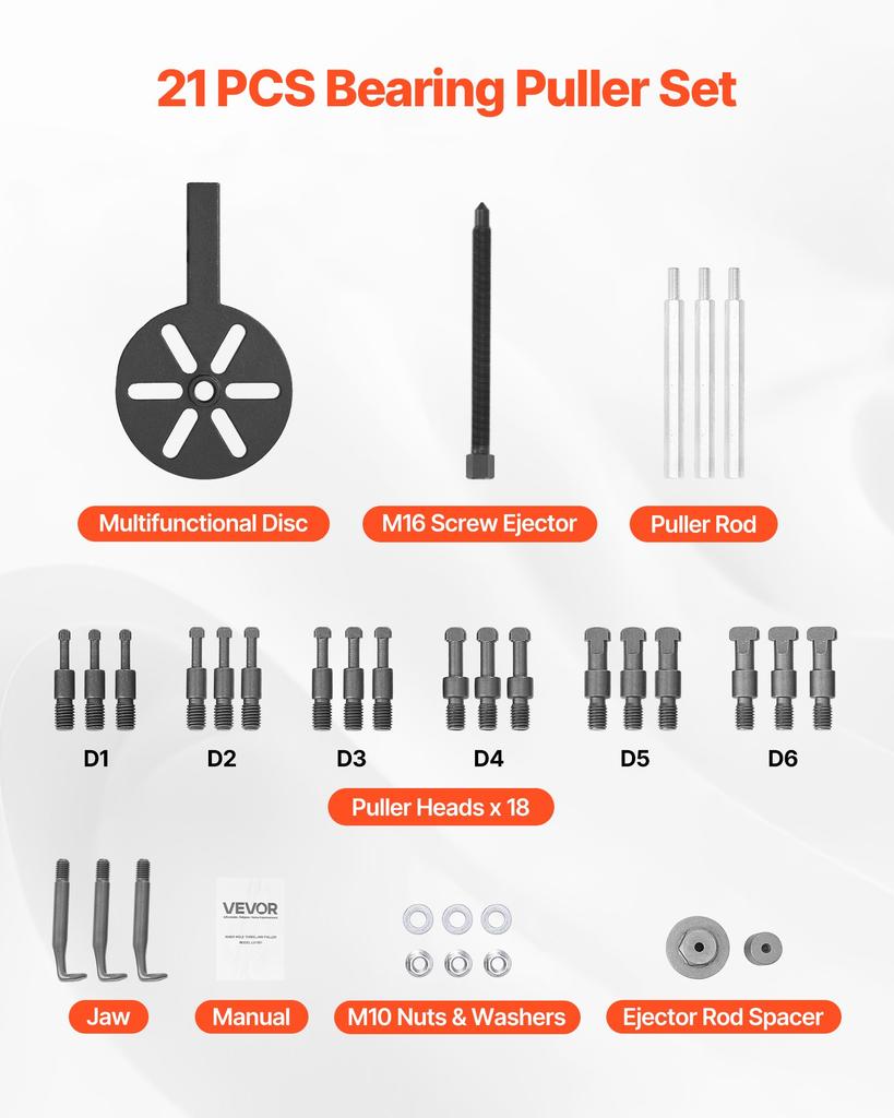 VEVOR 21-in-1 Bearing Puller Set, 21 PCS 3-Jaw Hook Puller for Internal External Bearings and Bearing Without Inner Shaft
