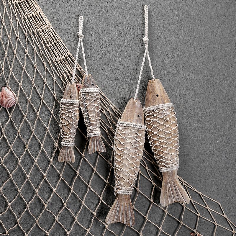 Handmade Vintage Woodfish Wall Decor 1Pcs Mediterranean Coastal Nautical Theme