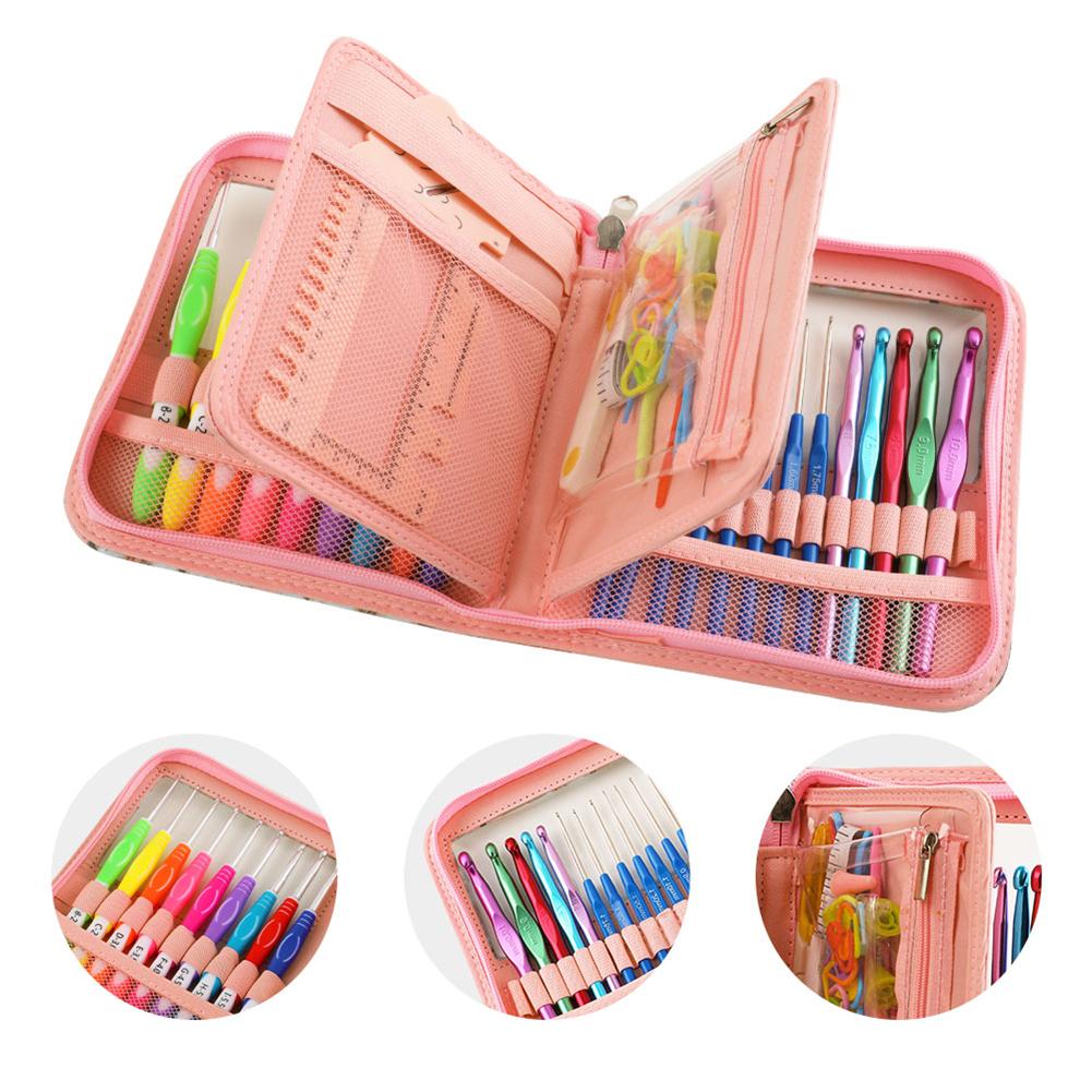 Aluminum Knitting Needles Set TPR Soft Handle Crochet Hooks Needles Handmade Crafts with Storage Bag for DIY Scarves Gloves