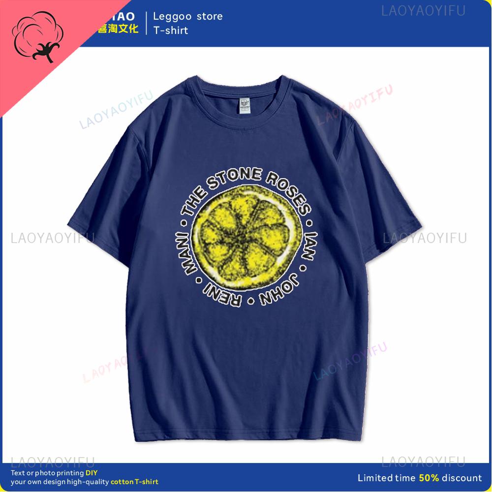 Human stone rose lemon name printed pattern fashion Harajuku trend Street wear Unisex and women universal short-sleeved T-shirt Unisex