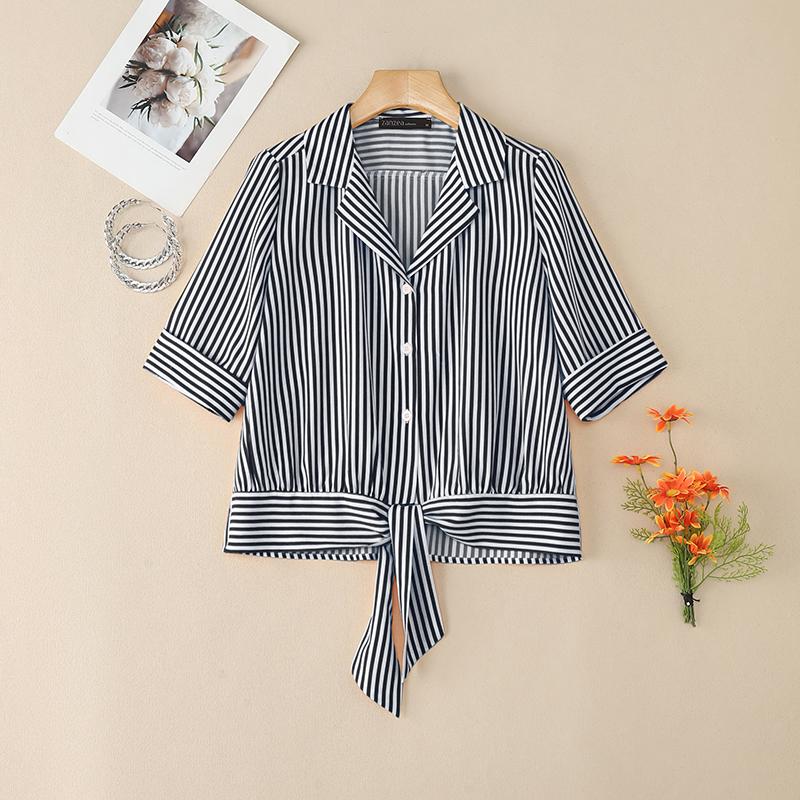 

ZANZEA Женская повседневная блузка в полоску с отложным воротником, свободного кроя, с коротким рукавом 4XL