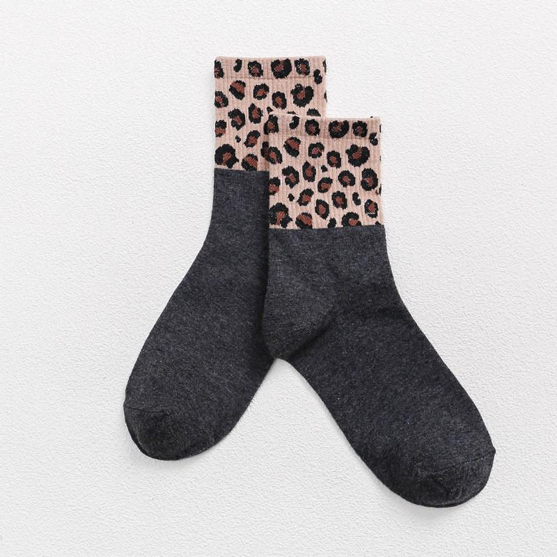 Exquisite Retro Print Cotton Blends Women Socks High Street Popular Stripe Leopard Cozy Socks