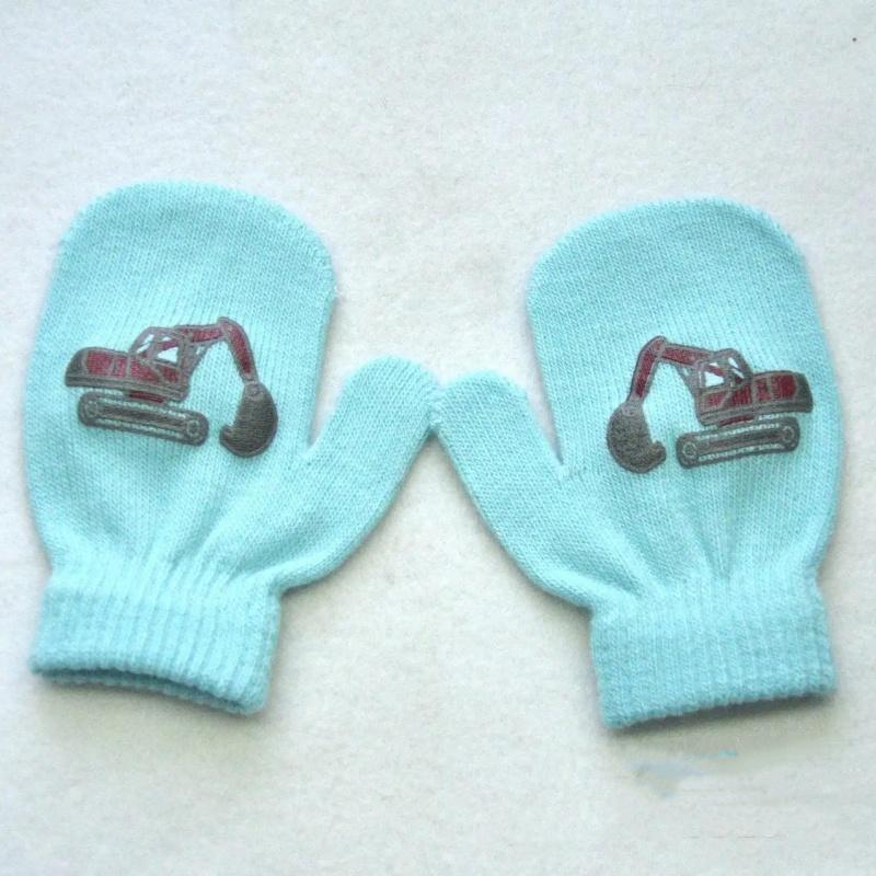 Gants tricotés d'hiver pour enfants de 1 à 4 ans Mitaines chaudes et mignonnes à motif de camion de construction Laine Gants de cyclisme pour enfants