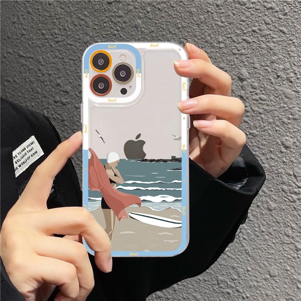 Beach surf girl Phone Case For iPhone 15 11 12 13 14 Mini Pro Max XR X XS TPU Clear Case