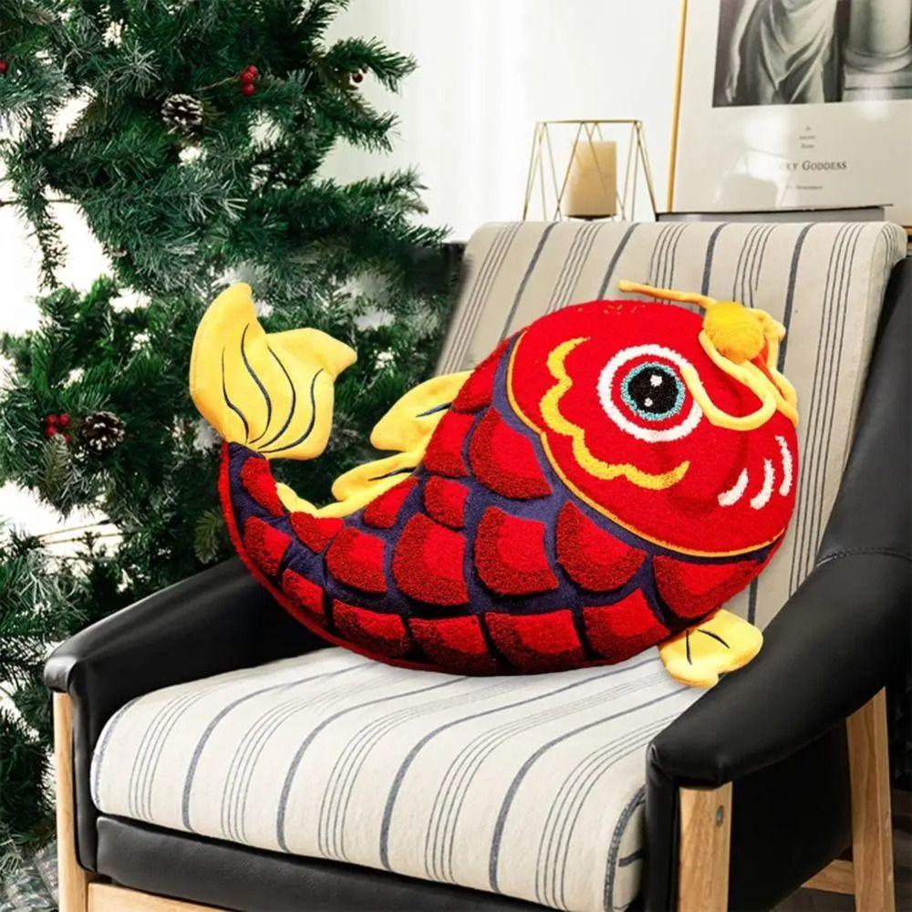 New Year New Year Dancing Lion Pillow Dancing Lion Koi Fish Embroidery Pillow  Home