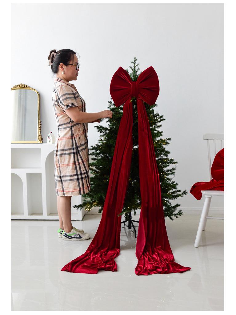 Velvet Wine Red Bow Christmas Tree Ornaments - Festive Decorative Pendants