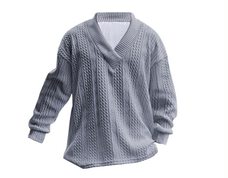 2025 Men's Casual Autumn V-neck Jacquard Knit Sweater - Loose Long Sleeve Pullover