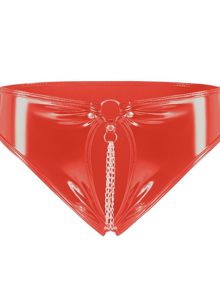 Design Sense Low Waisted PVC Patent Leather Open Crotch Underpants Women Without Peculiar Smell Accurate Size Briefs IEA3