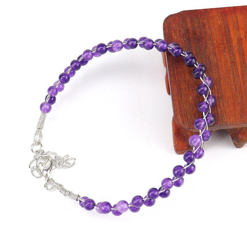 Hand-Woven Crystal Agate Bead Tiger Stone Amethyst Bracelet Bracelet, Adjustable B35