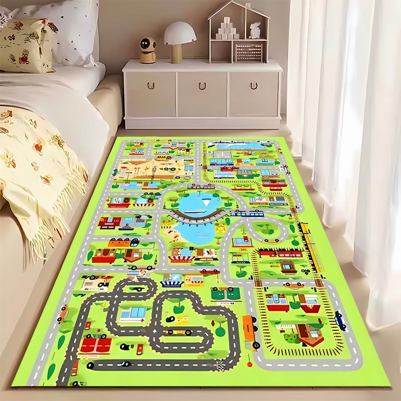 Colorful City Map Play Rug for Kids - Non-slip Rug Suitable for Living Room and Bedroom Sofas.