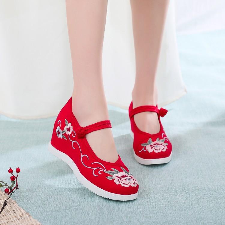 Fashion Chinese - Style Embroidered Wedge Mary Janes | Hanfu & Qipao - Friendly Daily Commute Ancient - Style Shoes