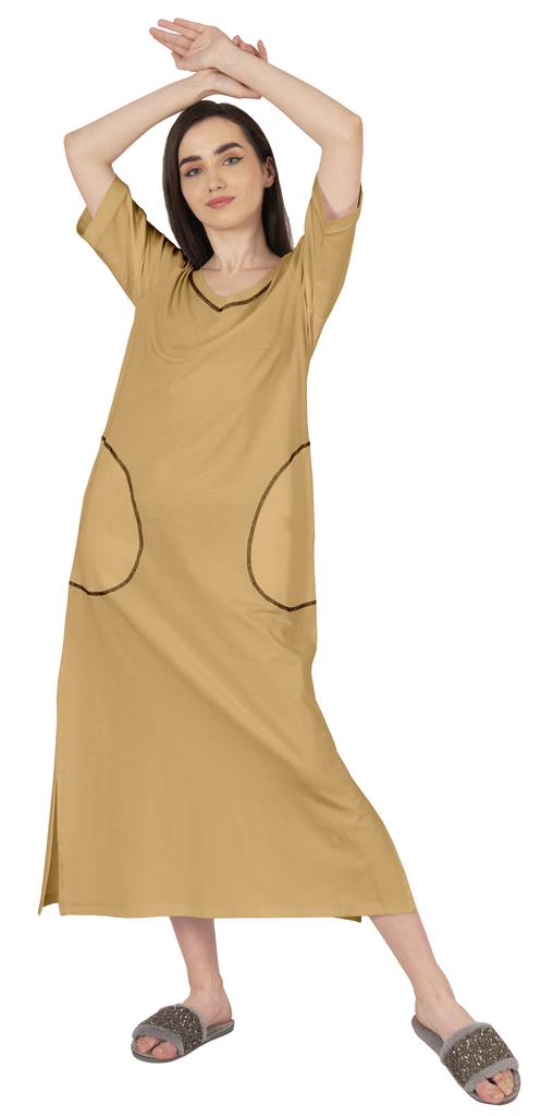 Inkmeso Solid Long Nightgown For Womens V-Neck Loungewear Casual Sleep Dress With