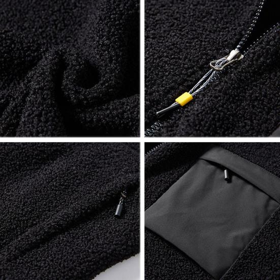 Faux Lambswool Jacket Coat Autumn Winter Zipper Placket Stand Collar Long Sleeve Solid Color Coat with Pockets